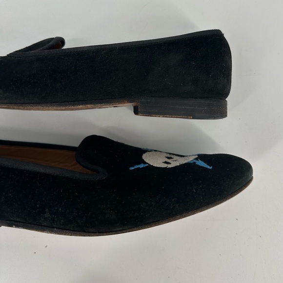 Stubbs & Wootton Skull Lightning Embroidered Suede Loafers Smoking Slippers 7.5 - Picture 7 of 14